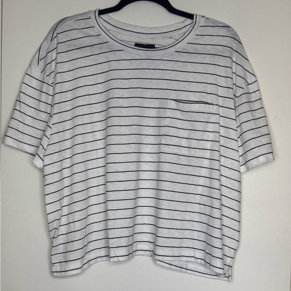 Lane Bryant Plus Size 18/20 Striped Boxy Pocket T-Shirt White & Black Summer